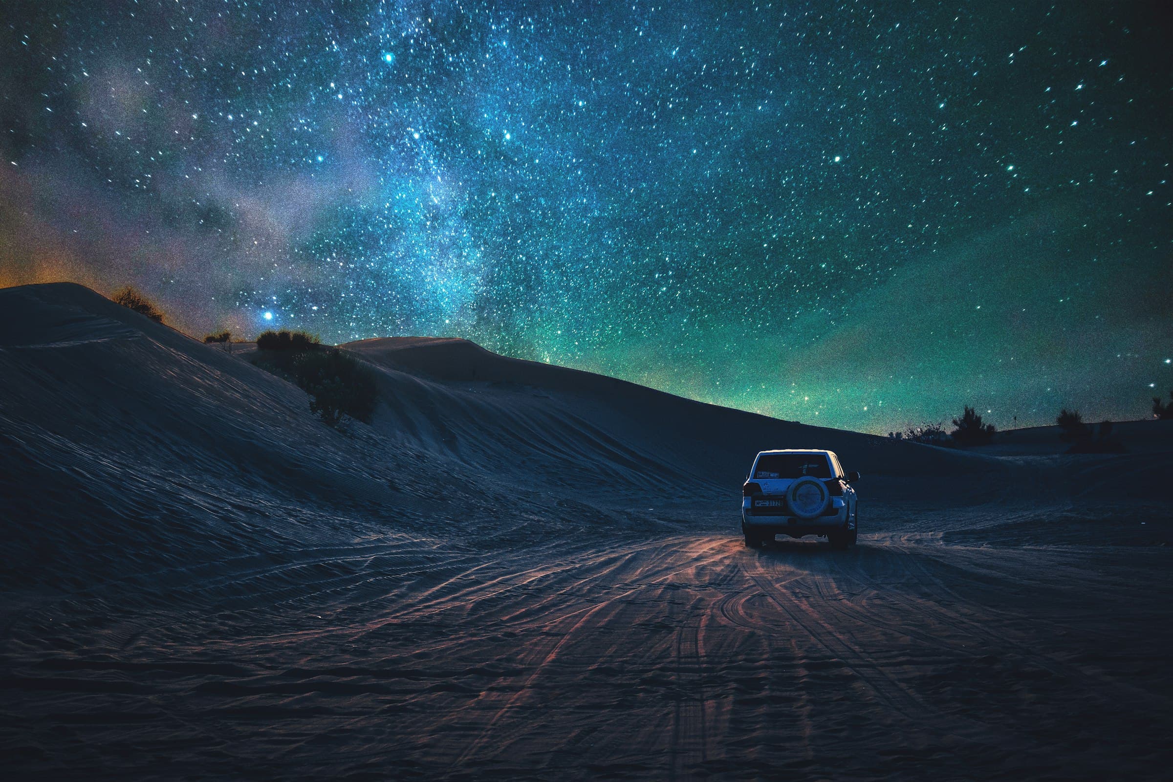 Night drive across the United Arab Emirates desert
